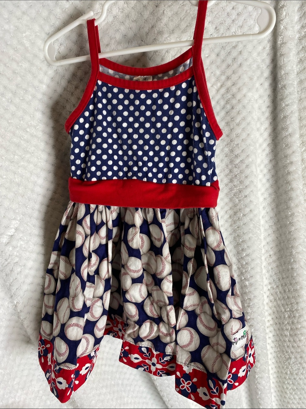 Chris n Missy Girls Navy blue Red & White Baseball Print Sundress